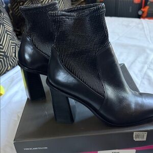 Vince Camuto Black Leather Ribbed Sock Ankle Booties